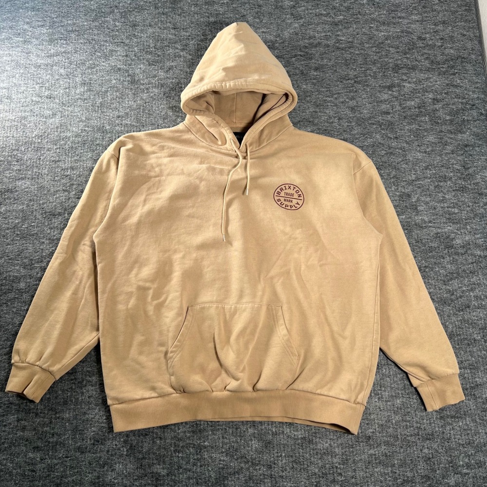 Brixton Supply Mens Large Tan Graphic Pullover Hoodie Sweatshirt